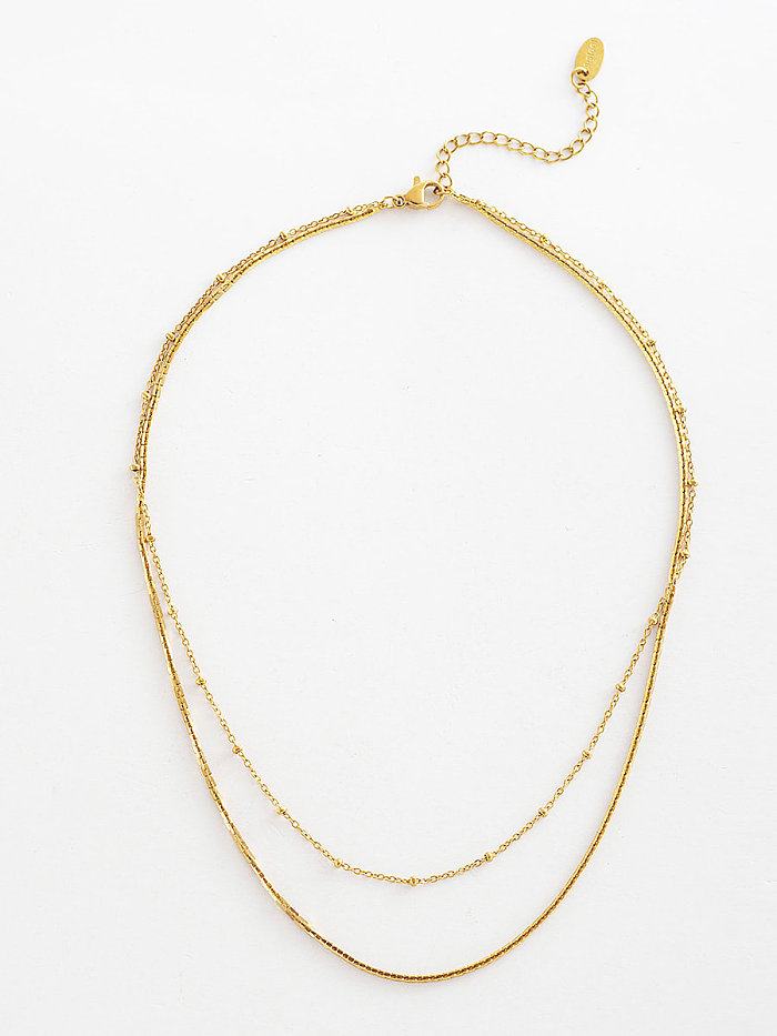 Runde Perlenkette 14 echtgoldene mehrschichtige überlappende Schlangenknochen-Halskette aus Titanstahl