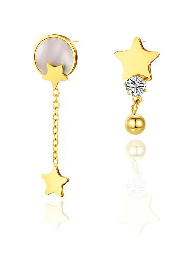 Titanium Steel Imitation Pearl Asymmetrical Pentagram Tassel Minimalist Drop Earring