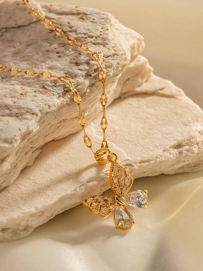 Stainless steel Cubic Zirconia Butterfly Vintage Necklace