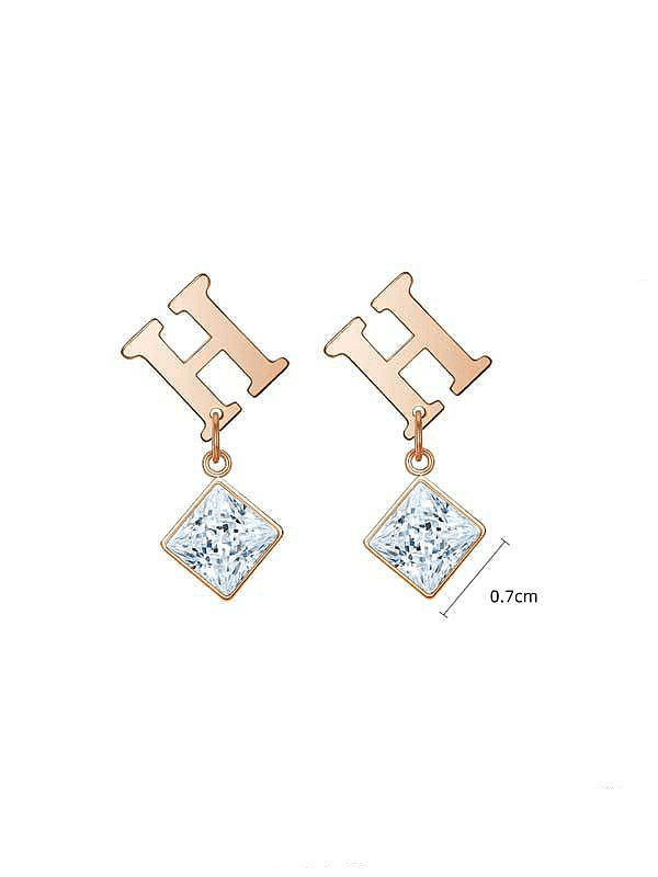 Stainless steel Cubic Zirconia Square Minimalist Letter H Drop Earring