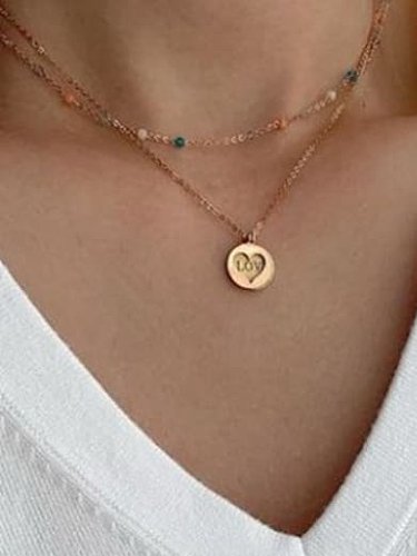 Titanium Steel Heart Minimalist Round Pendant Necklace