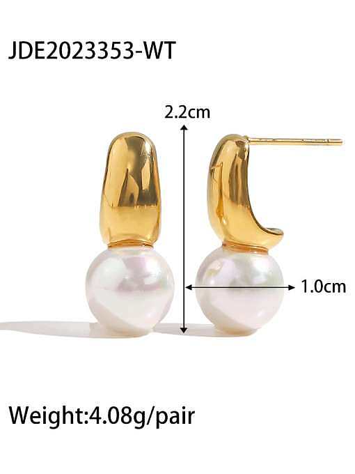 Boucles d'Oreilles Goutte Vintage Géométrique Perle d'Imitation Acier Inoxydable