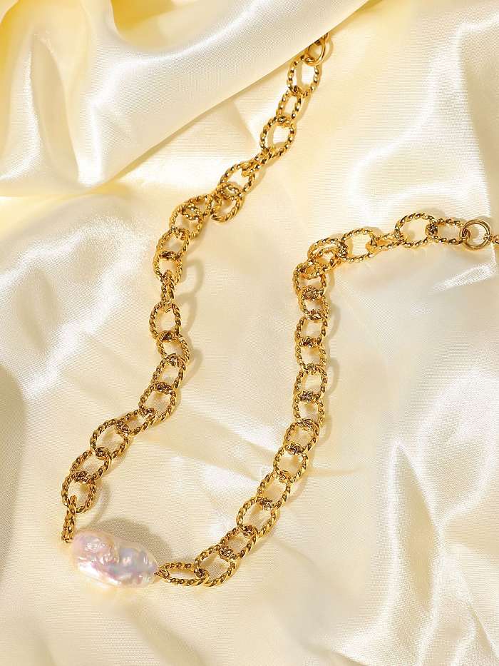 Stainless steel Freshwater Pearl Twist chain Trend Necklace