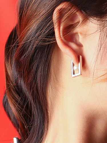 Titanium 316L Stainless Steel Imitation Pearl Geometric Minimalist Huggie Earring with e-coated waterproof