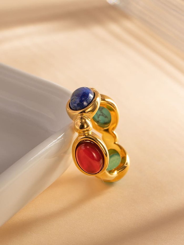 Stainless steel Natural Stone Geometric Vintage Rings