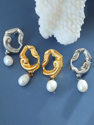 Boucles d'oreilles pendantes géométriques vintage en perle d'imitation en acier au titane