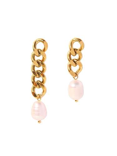 Stainless steel Imitation Pearl Geometric Vintage Asymmetrical Chain Drop Earring