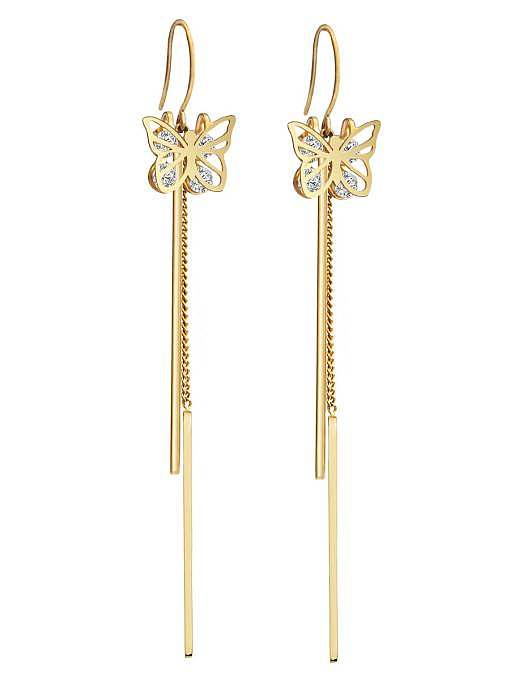 Zirconium titanium steel butterfly fashion thin fairy gas long Tassel Earrings