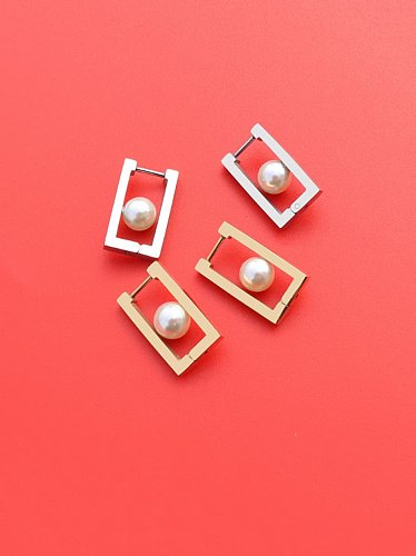 Boucles d'oreilles Huggie minimalistes géométriques en titane 316L en acier inoxydable Imitation Pearl avec e-coat imperméable à l'eau