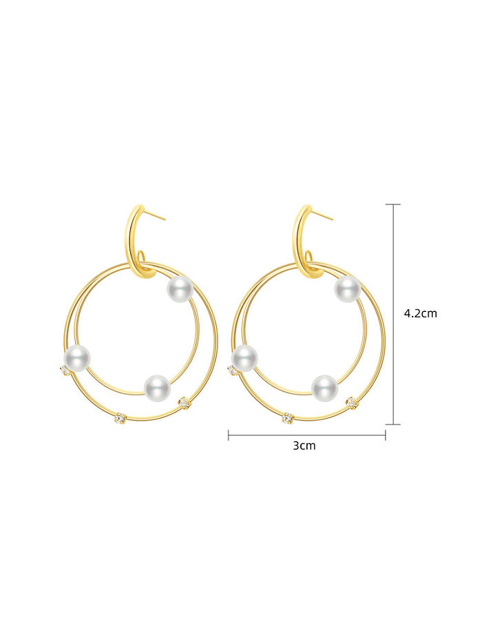 Stainless steel Imitation Pearl Minimalist Double Layer Round Drop Earring