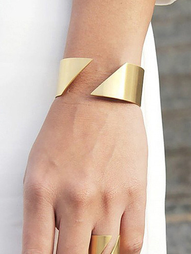 Titanium With Gold Plated Simplistic Irregular Free Size Bangles
