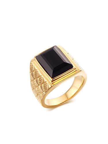 Stainless steel Glass Stone Geometric Hip Hop Band Ring