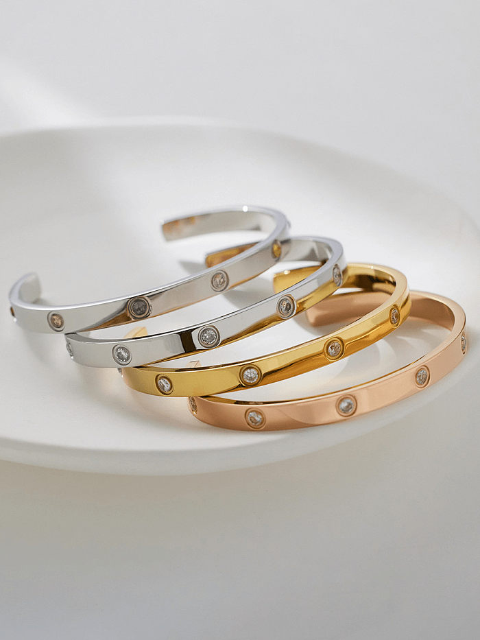 Bracelet manchette minimaliste géométrique en strass en acier inoxydable