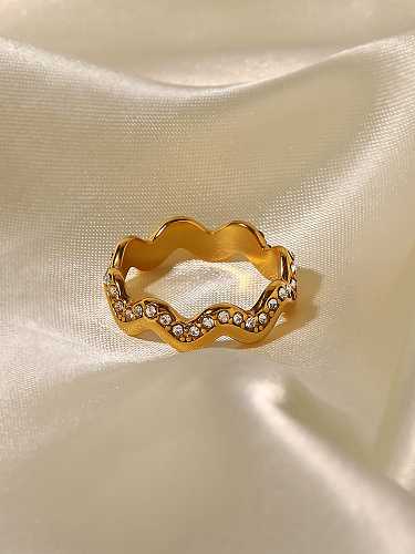 Stapelbarer Ring aus Edelstahl mit geometrischem Hip-Hop-Strass