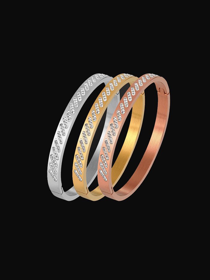 Titanium Steel Cubic Zirconia Geometric Minimalist Band Bangle