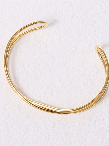 Titanium With Gold Plated Simplistic Hollow Geometric Free Size Bangles