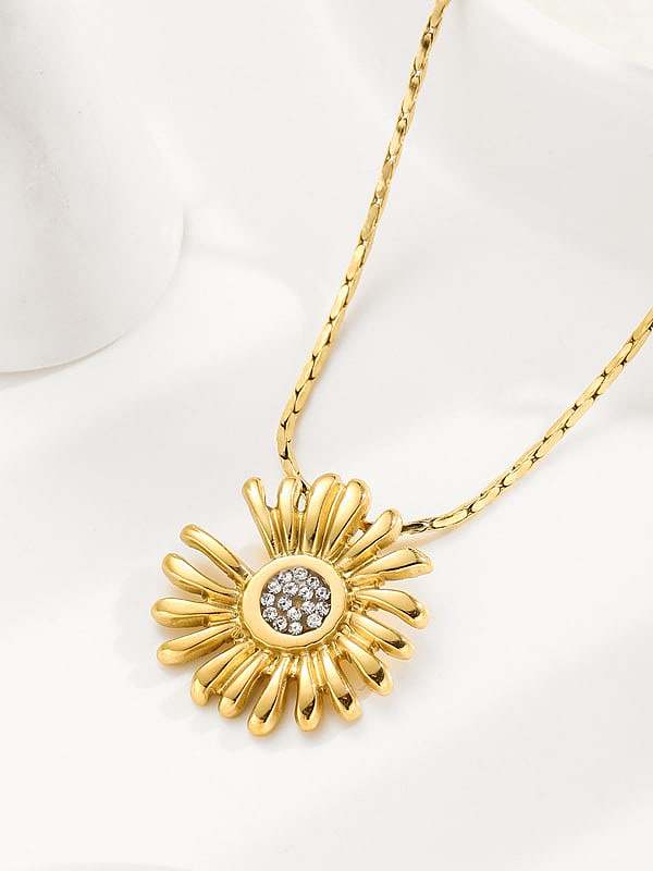 Collier Tendance Fleur Acier Titane Zircone Cubique