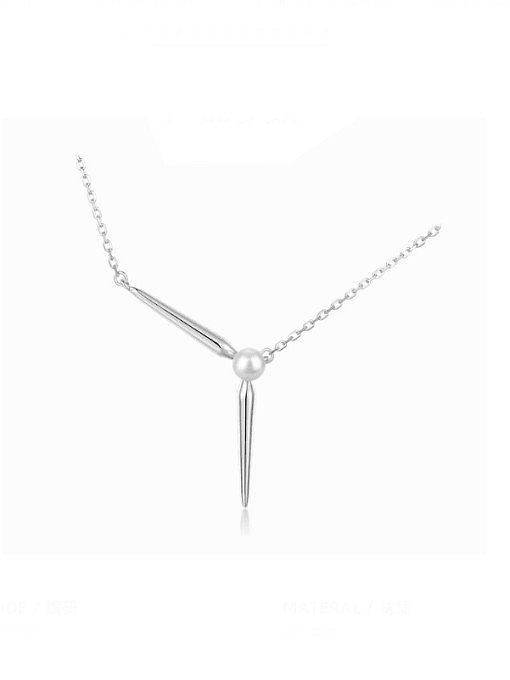 925 Sterling Silver Imitation Pearl Tassel Minimalist Necklace