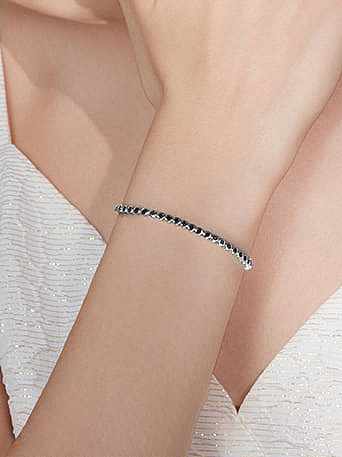 Bracelet Ajustable Minimaliste Géométrique Strass Argent Sterling 925
