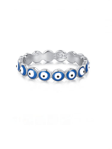 Bague minimaliste en argent sterling 925 avec émail Evil Eye