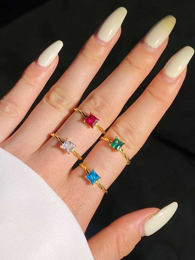 925 Sterling Silver Cubic Zirconia Geometric Minimalist Band Ring