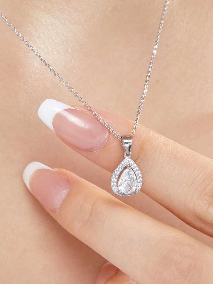 925 Sterling Silver Cubic Zirconia Water Drop Luxury Necklace