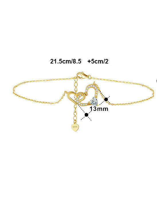 925 Sterling Silver Cubic Zirconia Heart Minimalist Anklet