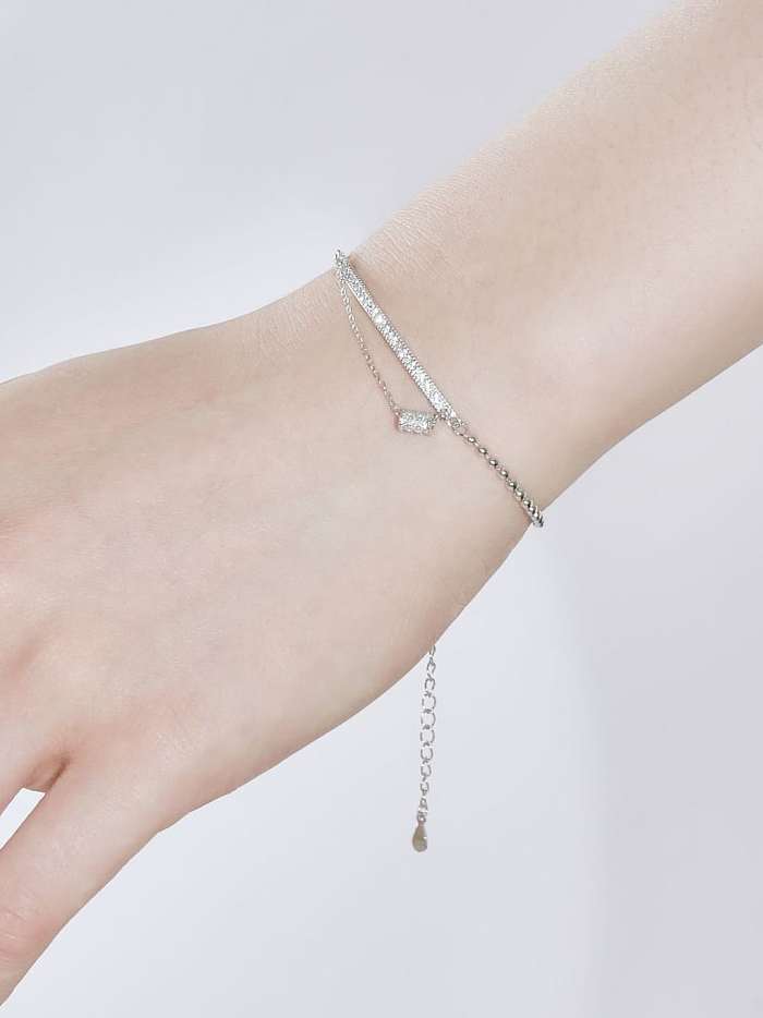 925 Sterling Silver Cubic Zirconia Geometric Minimalist Link Bracelet