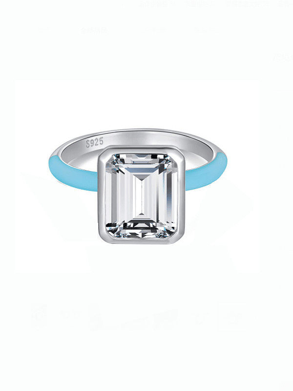 925 Sterling Silver Enamel 5A Cubic Zirconia Geometric Minimalist Band Ring