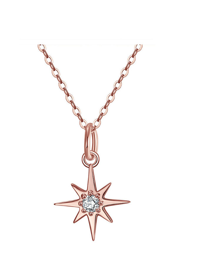 925 Sterling Silver Rhinestone Pentagram Minimalist Necklace