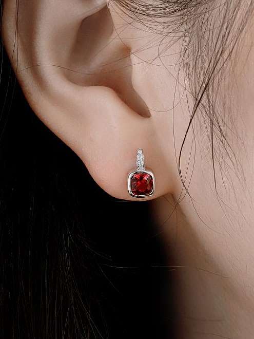 925 Sterling Silver Cubic Zirconia Square Luxury Stud Earring