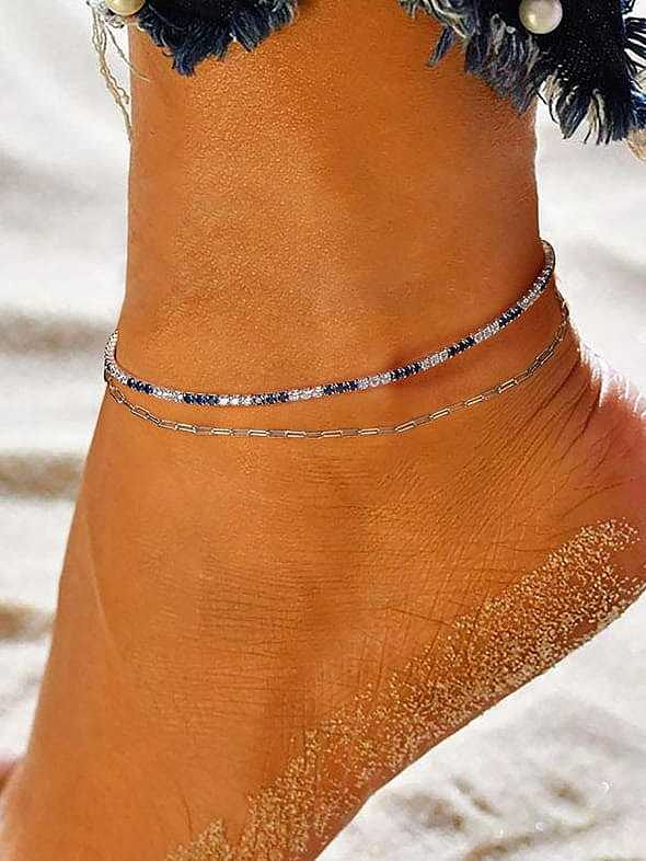 925 Sterling Silver Cubic Zirconia Geometric Minimalist Anklet