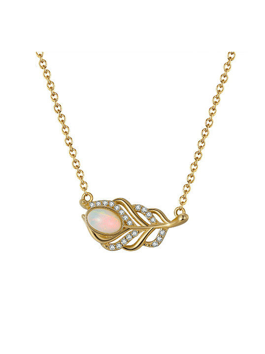 925 Sterling Silver Opal Leaf Vintage Necklace