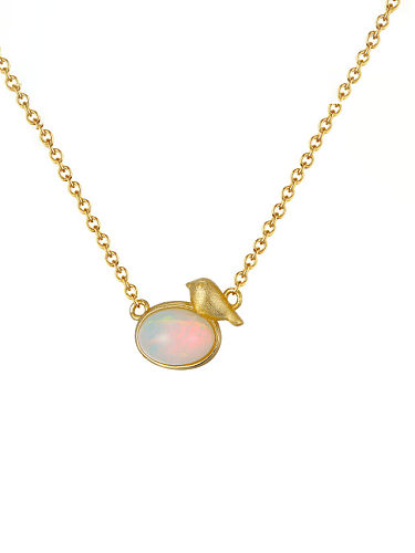 925 Sterling Silver Opal Bird Cute Necklace