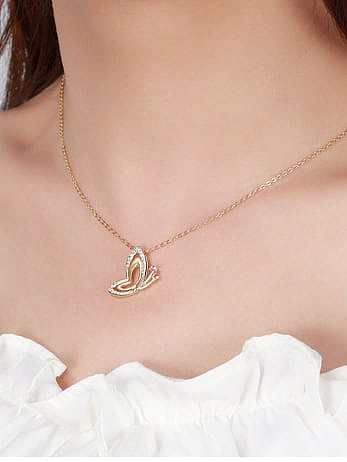 925 Sterling Silver Cubic Zirconia Butterfly Minimalist Necklace