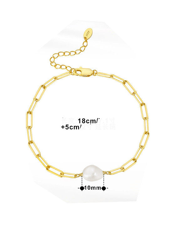 Geometrisches, minimalistisches Gliederarmband aus 925er Sterlingsilber mit Süßwasserperlen