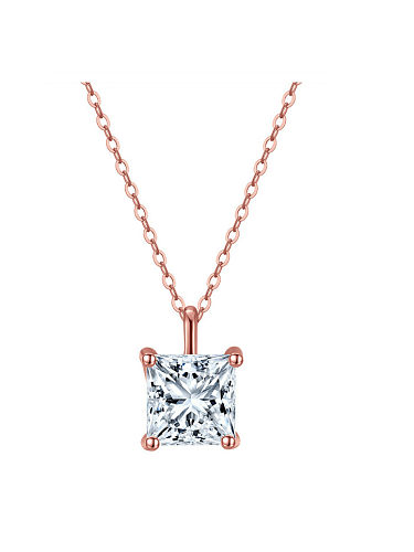 925 Sterling Silver Cubic Zirconia Square Minimalist Necklace