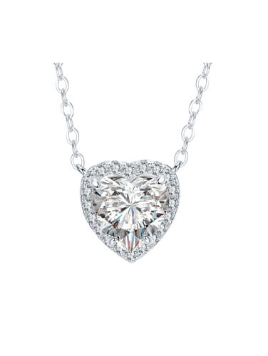 Colar luxo coração diamante prata esterlina 925 alto carbono
