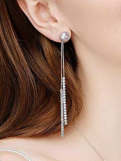 925 Sterling Silver Cubic Zirconia Tassel Minimalist Threader Earring