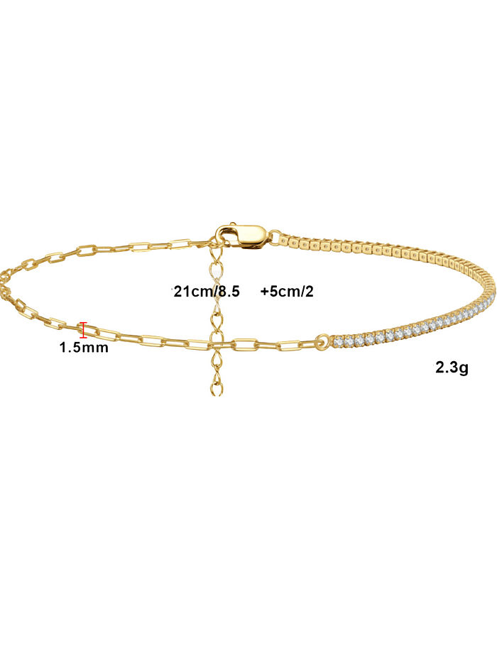 925 Sterling Silver Cubic Zirconia Minimalist Asymmetrical Chain Anklet