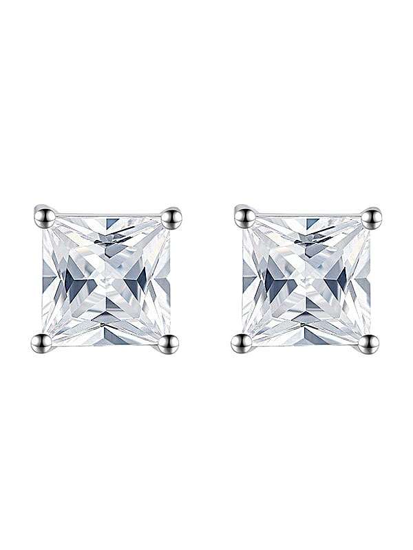 925 Sterling Silver Cubic Zirconia Square Minimalist Stud Earring