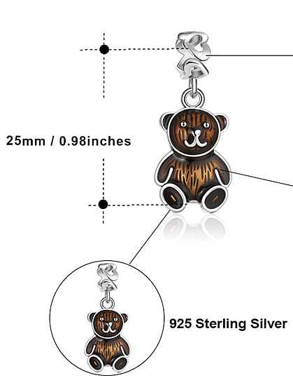 Pingente DIY de urso fofinho esmaltado em prata esterlina 925