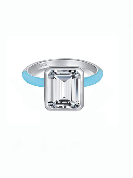 925 Sterling Silver Enamel 5A Cubic Zirconia Geometric Minimalist Band Ring