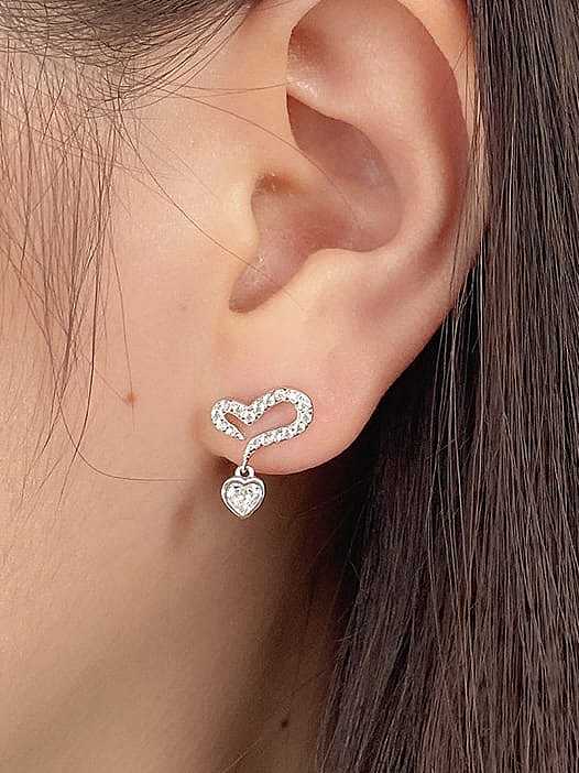 925 Sterling Silver 5A Cubic Zirconia Heart Minimalist Drop Earring