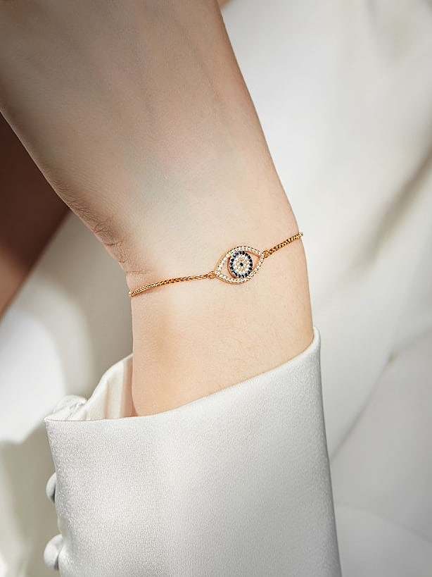 Bracelet réglable minimaliste en argent sterling 925 avec oxyde de zirconium et mauvais œil