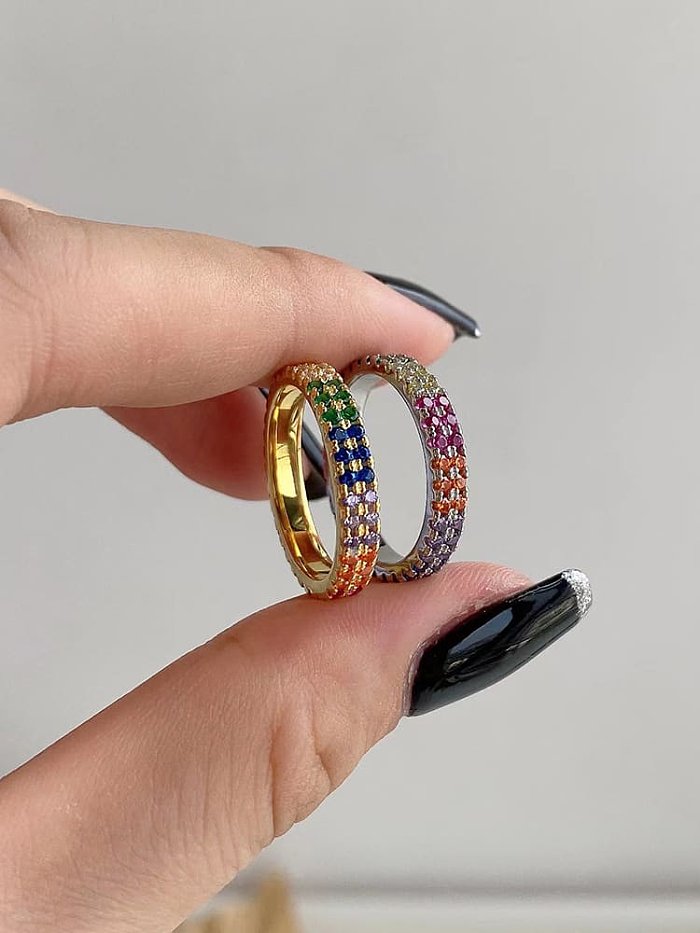 925 Sterling Silver Rhinestone Geometric Minimalist Band Ring