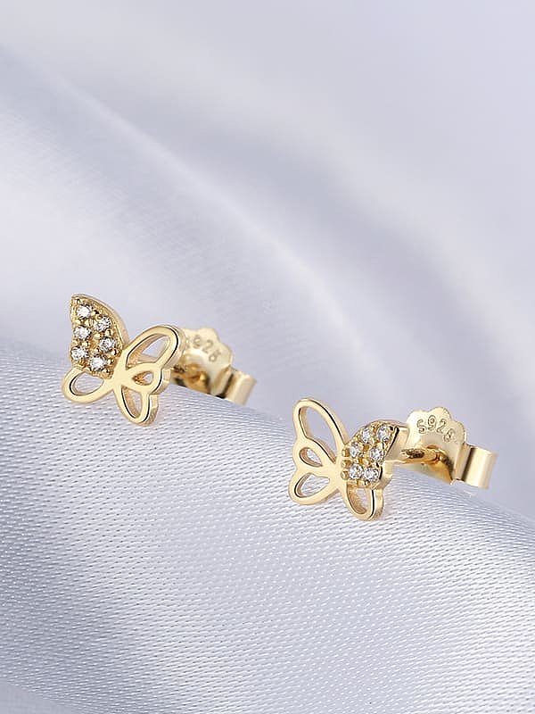 Boucle d'oreille minimaliste papillon en argent sterling 925 avec oxyde de zirconium