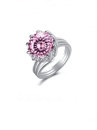 Anel de luxo flor de diamante de alto carbono de prata esterlina 925