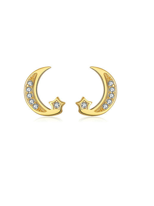 925 Sterling Silver Cubic Zirconia Moon Minimalist Stud Earring