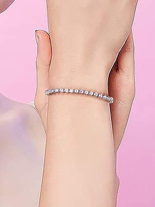 925 Sterling Silver Cubic Zirconia Geometric Minimalist Beaded Bracelet